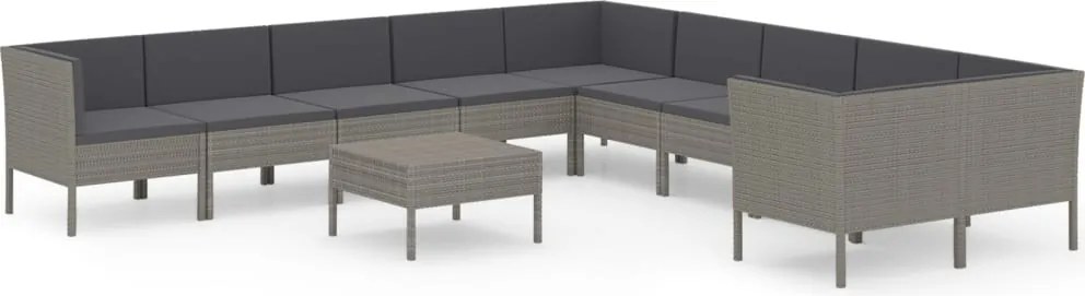 vidaXL Set mobilier de grădină cu perne, 11 piese, gri, poliratan