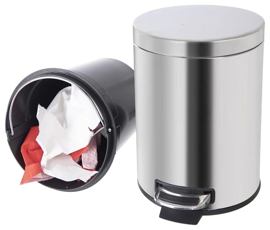 Coș de gunoi argintiu lucios cu pedală din oțel inoxidabil 3 l – Orion