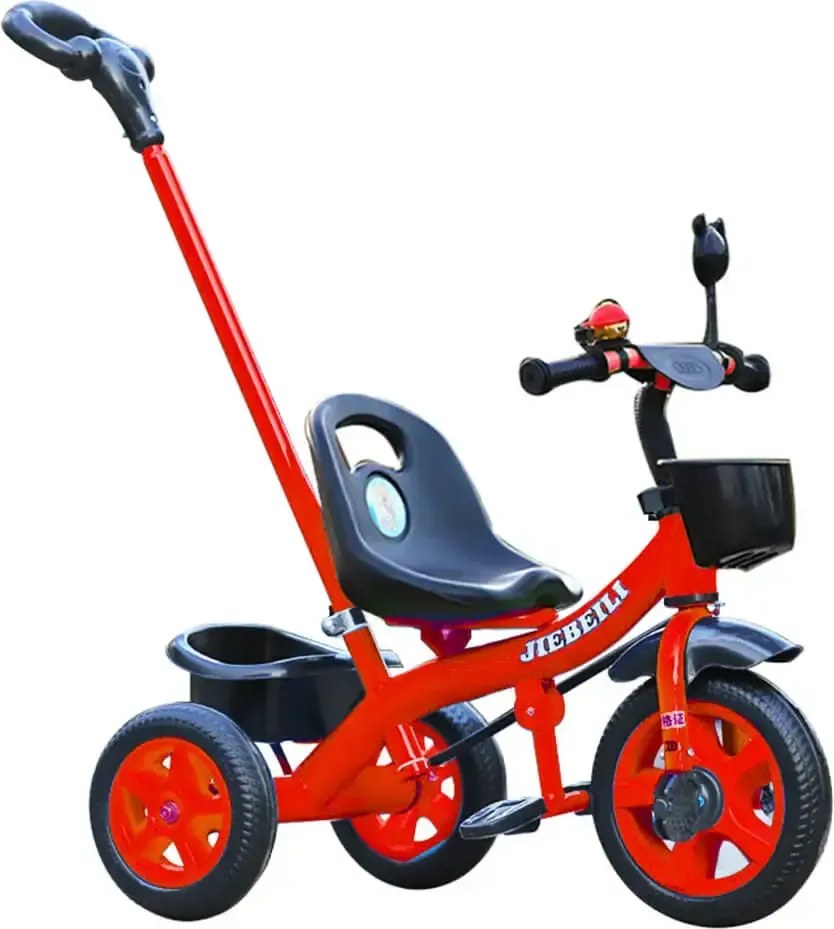 Tricicleta cu pedale si maner parental pentru copii 2-5 ani, NBW, cos frontal negru si cos spate, Rosu