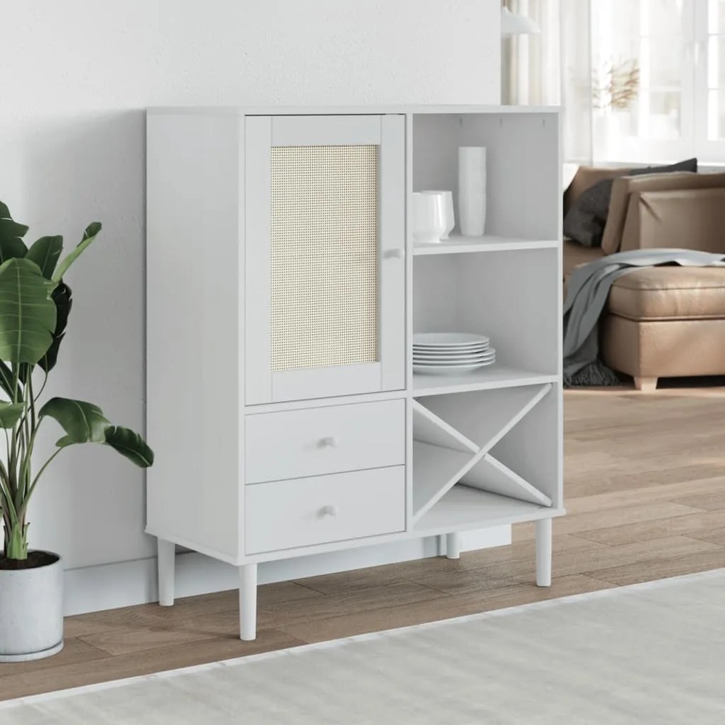 vidaXL Dulap înalt SENJA aspect ratan alb, 90x40x112cm, lemn masiv pin