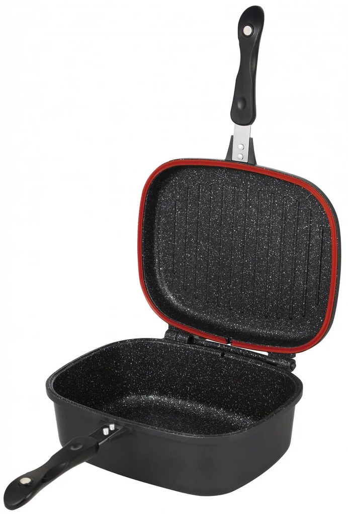 Tigaie marmorata dubla inalta, 30 cm, grill, Masterpro by Carlo Cracco, 2852