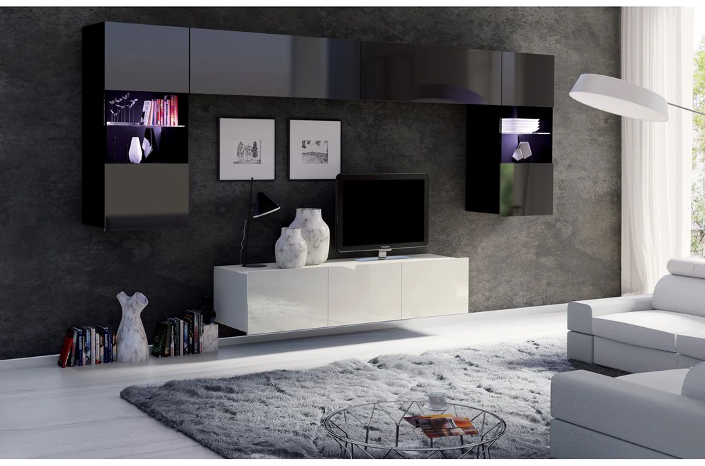 Mobilier living Calabria C2 (Negru + Alb) (fără iluminat). 1051591