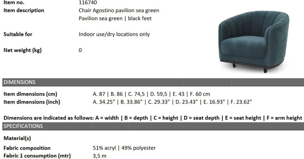 Fotoliu modern design LUX Agostino, Pavililon sea green