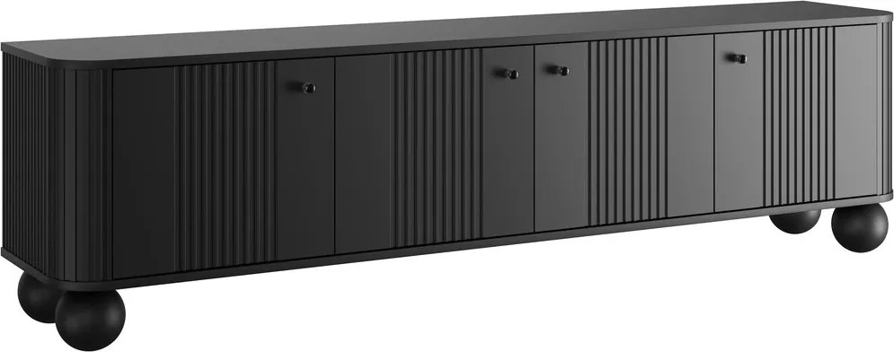 Comodă TV Vesper 4D 187 cm - negru / mânere negre / picioare sferice