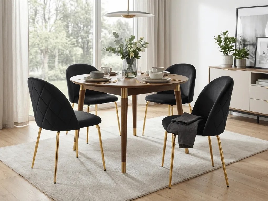 Scaun de dining INCA VELVET cu picioare aurii, negru