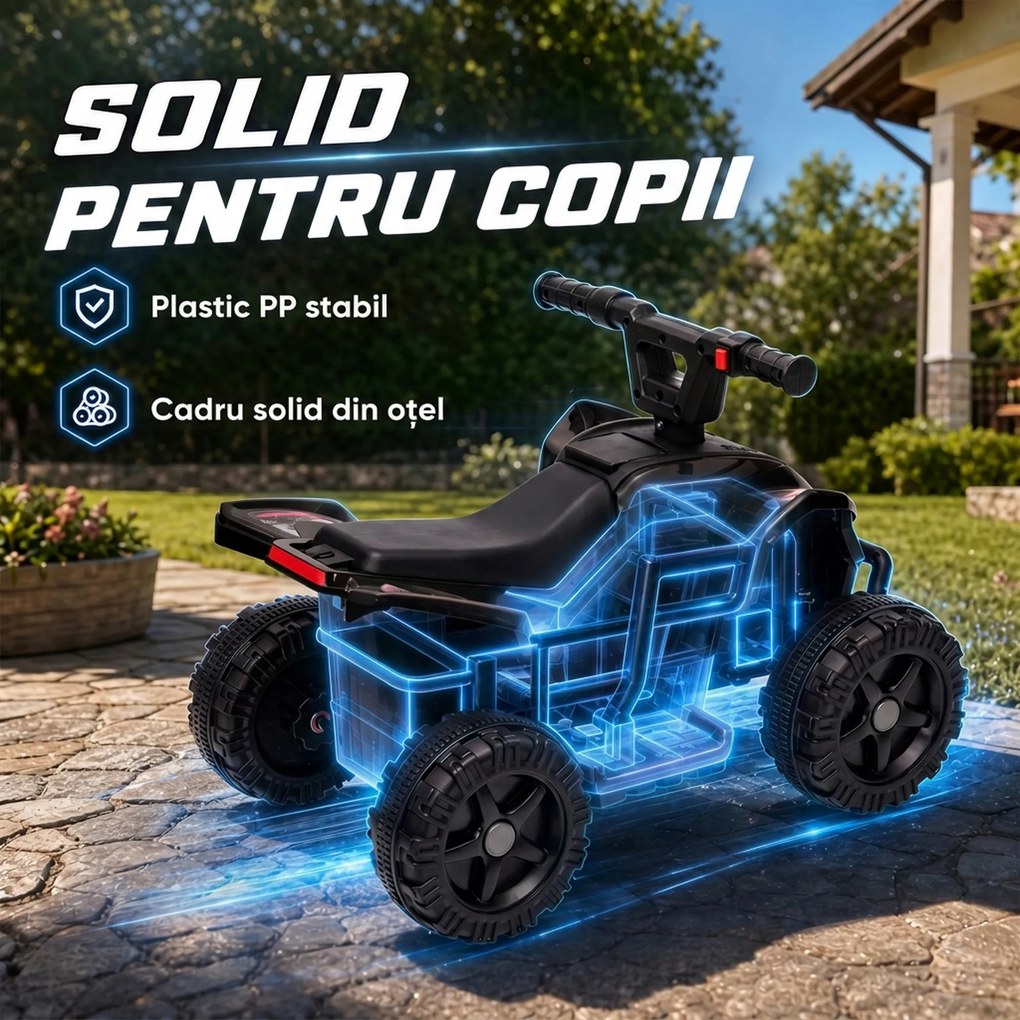 AIYAPLAY ATV Electric pentru Copii 18-48 Luni, 6V, 2 km/h, Sarcină 25 kg, Negru | Aosom Romania