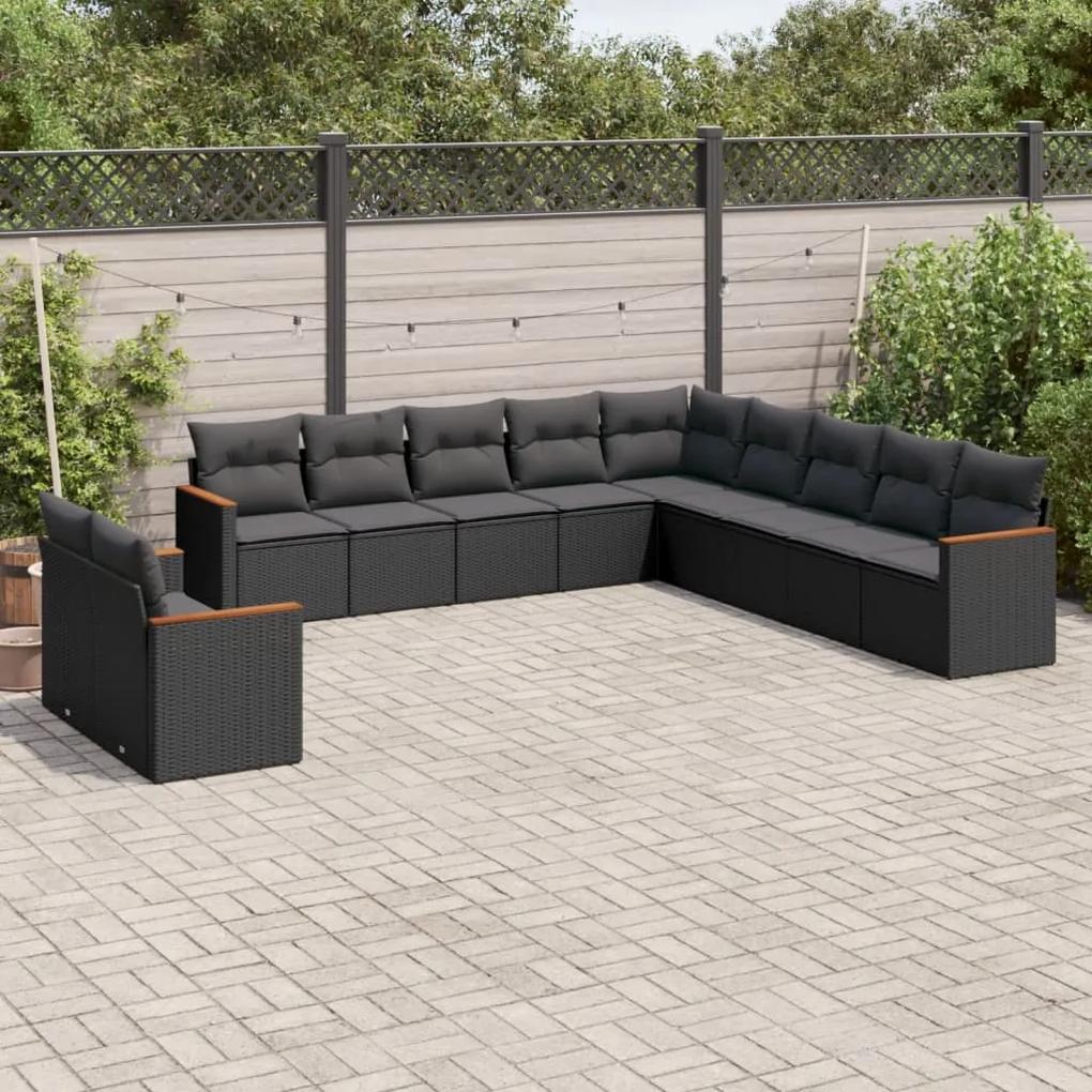 3226125 vidaXL Set canapele de grădină cu perne, 11 piese, negru, poliratan
