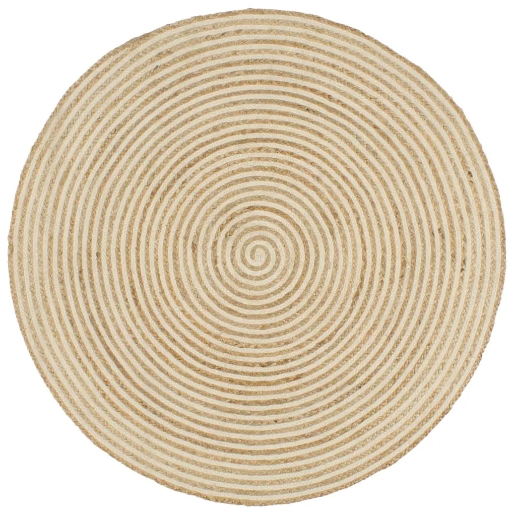 vidaXL Covor lucrat manual cu model spiralat, alb, 120 cm, iută