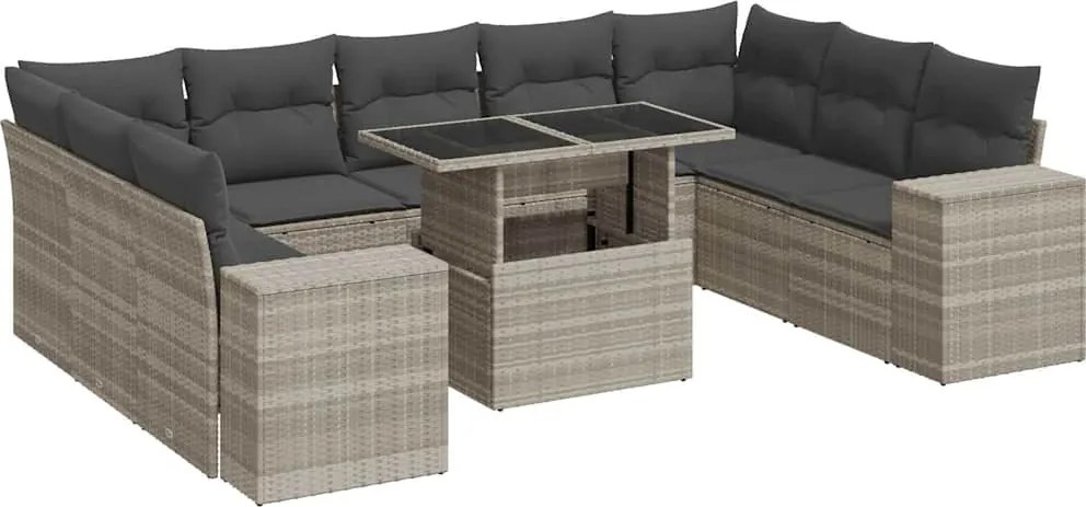 vidaXL Set canapele de grădină cu perne 10 piese gri deschis poliratan