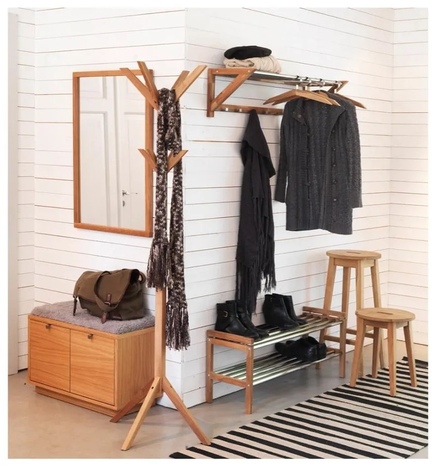 Pantofar gri/în culoare naturală cu bancă cu aspect de lemn de stejar Confetti – Rowico