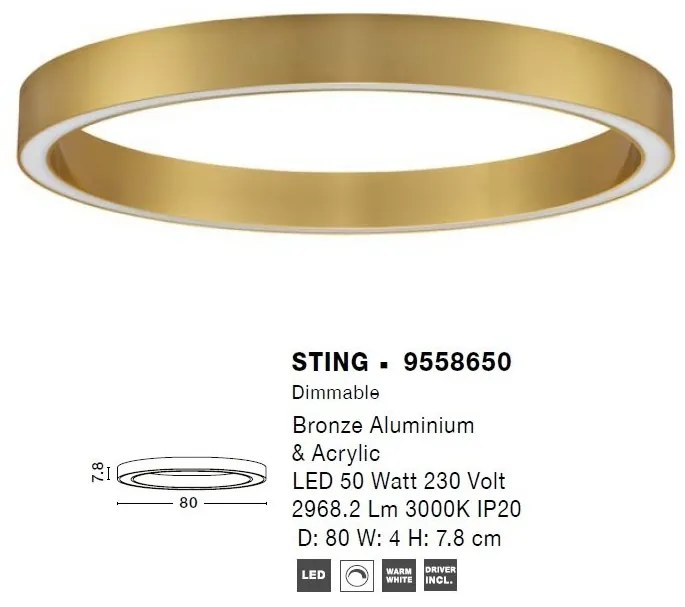 Lustra/Plafoniera LED design slim circular STING Bronz 80cm