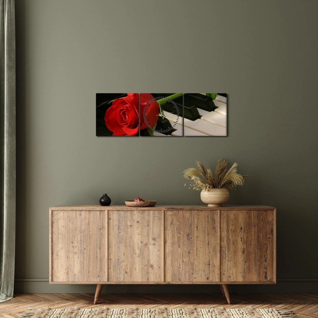 Tablou - Pian și trandafiri (cu ceas) (90x30 cm)