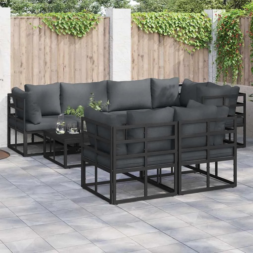 vidaXL Set de canapele pentru grădină cu pernă 7 pcs Negru Aluminiu