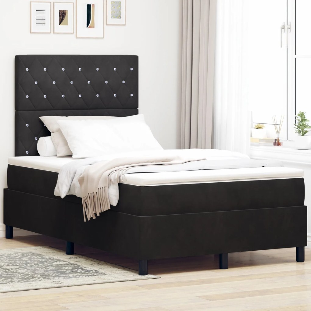 vidaXL Pat cu arcuri cu saltea cu headboard Negru 120 x 200 cm Catifea