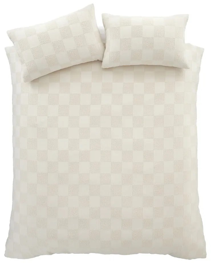 Lenjerie de pat crem din țesătură bouclé pentru pat dublu/extinsă 230x220 cm Cosy Checkerboard – Catherine Lansfield