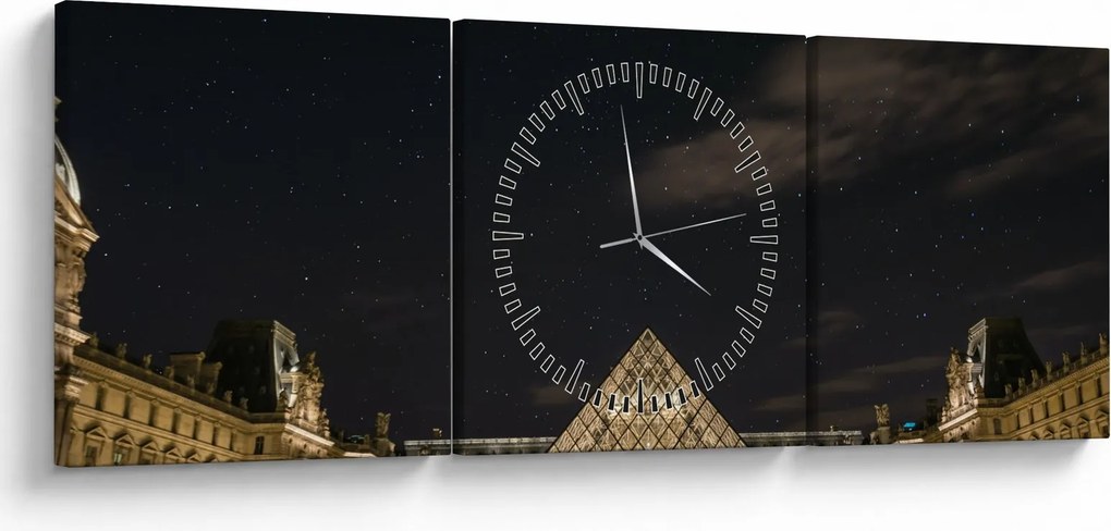 Tablou - Louvre nocturn (cu ceas) (90x30 cm)