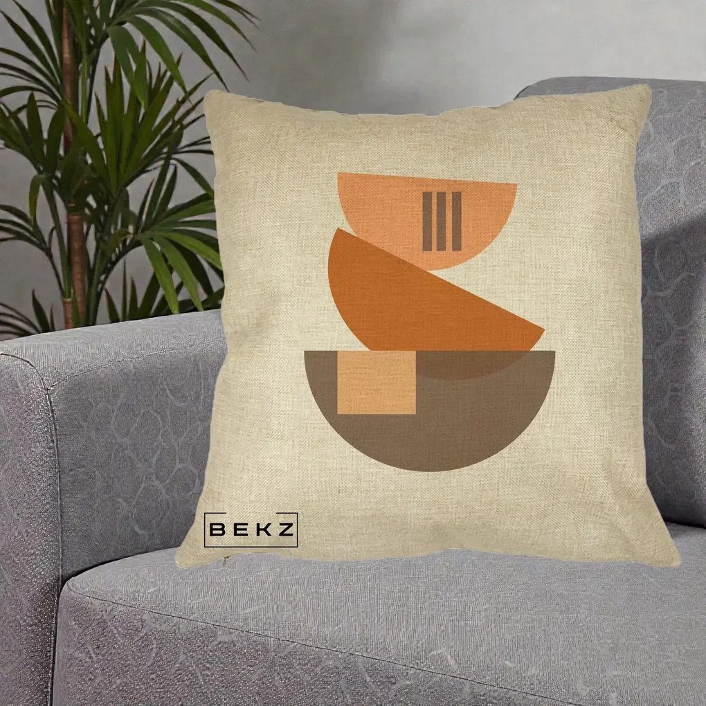 Perna Decorativa Geometric Bauhaus Boluri Portocaliu, 40x40 cm, Crem, Husa Detasabila, Perna Inclusa, BEKZ®