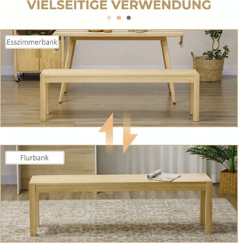 HOMCOM Bancă de Sufragerie din Lemn 150 cm, pentru 3 Persoane, Ideală pentru Bucătărie sau Intrare, Finisaj Natural | Aosom Romania