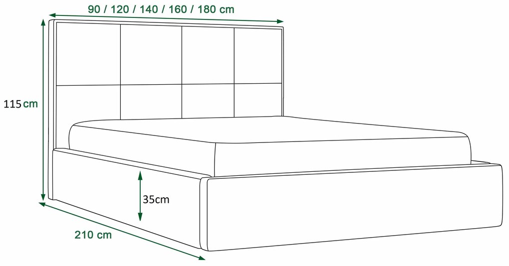 Pat matrimonial 140 cm Kerry (Negru) (cu somieră și sp. depozitare). 1047003