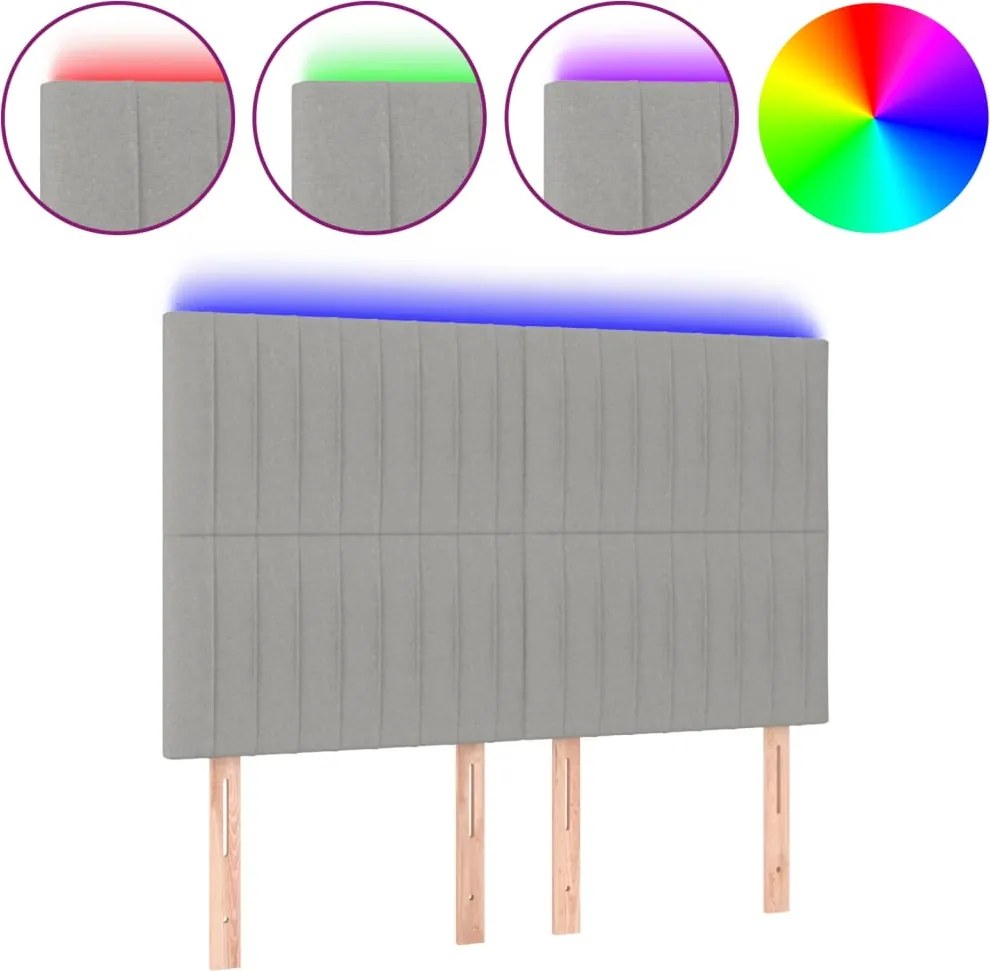 vidaXL Tăblie de pat cu LED, gri deschis, 144x5x118/128 cm, textil