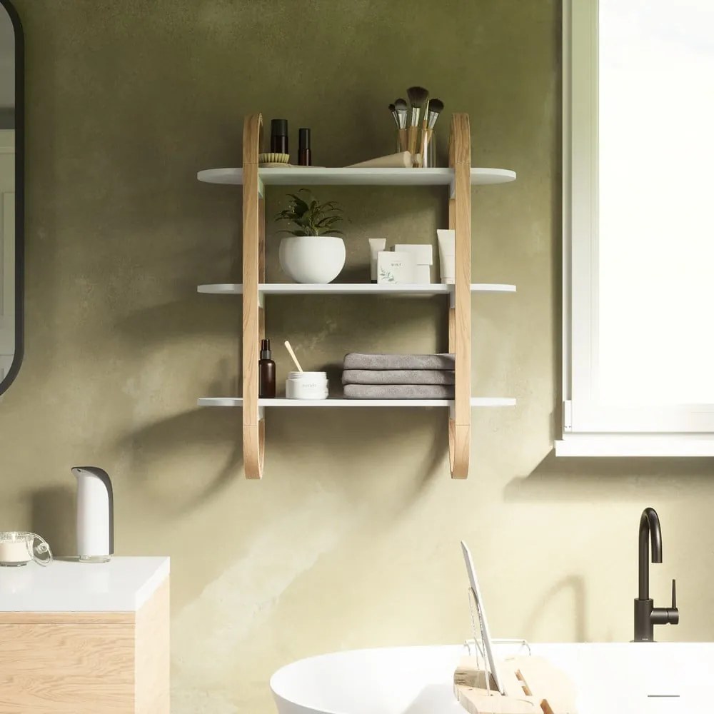 Raft alb/în culoare naturală etajat cu aspect de lemn exotic Bellwood – Umbra