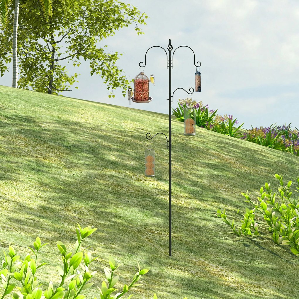 PawHut Hrănitor pentru păsări stație de hrănire decorativă pentru păsări stație de hrănire pentru păsări sălbatice cu 4 cârlige 54,5 x 54,5 x 208 cm negru | Aosom Romania