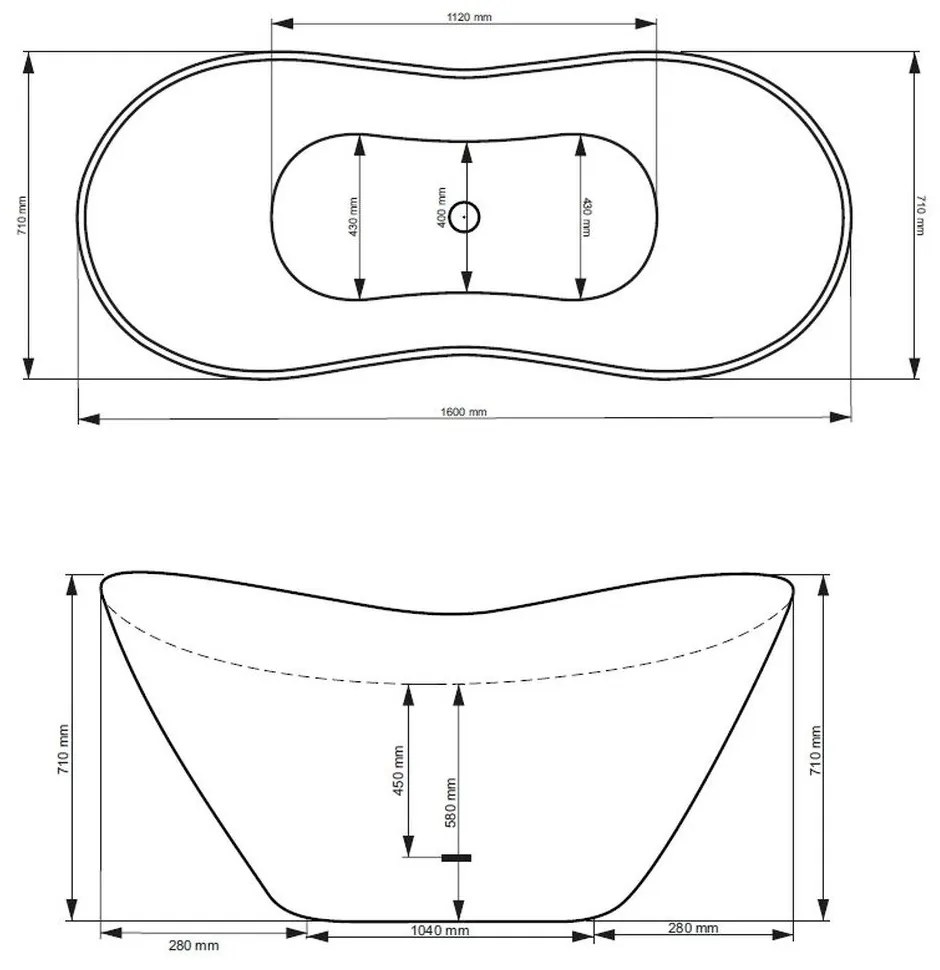 Cada baie freestanding asimetrica, compozit, alba, 160 x 70 cm, Besco Viya Alb