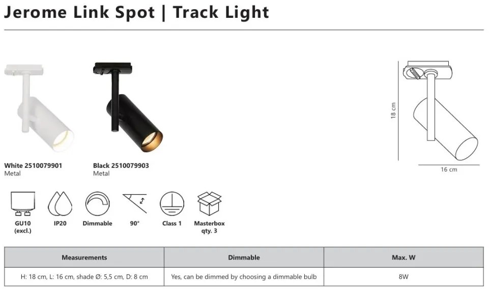 Accesoriu, Spot directionabil Jerome negru, pentru sina Nordlux Link
