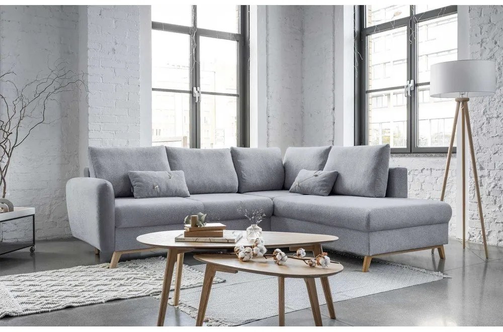 Colțar extensibil cu șezlong pe partea dreaptă Miuform Scandic Lagom L, gri deschis