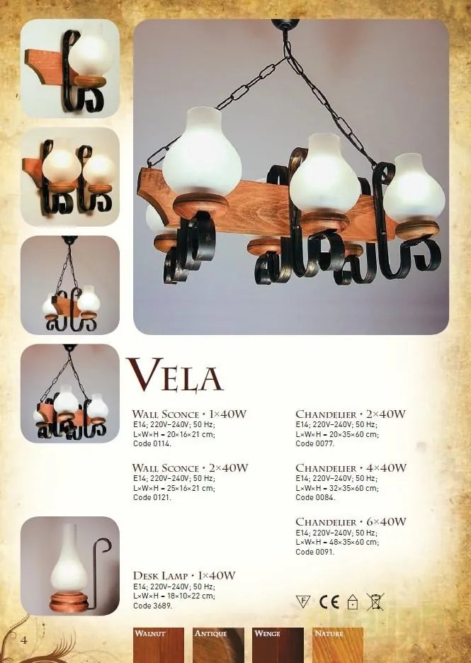 Aplica de perete rustica fabricata manual din lemn Vela WOOD-VE-AP2