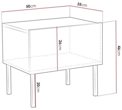 Noptieră EXITO 46x50 cm alb/auriu