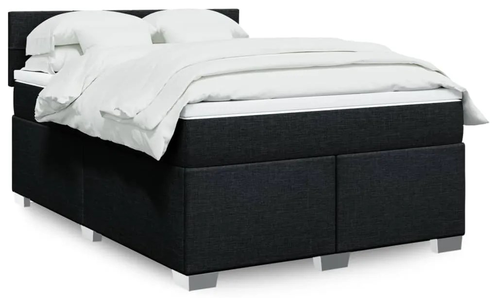 vidaXL Pat box spring cu saltea, negru, 160x200 cm, textil