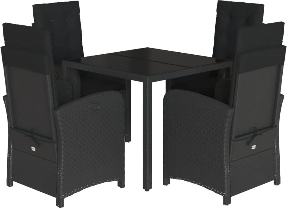 vidaXL Set mobilier de grădină cu perne, 5 piese, negru, poliratan