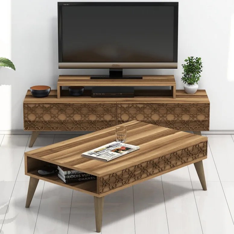 Set Comoda TV si Masuta de Cafea Living City Walnut