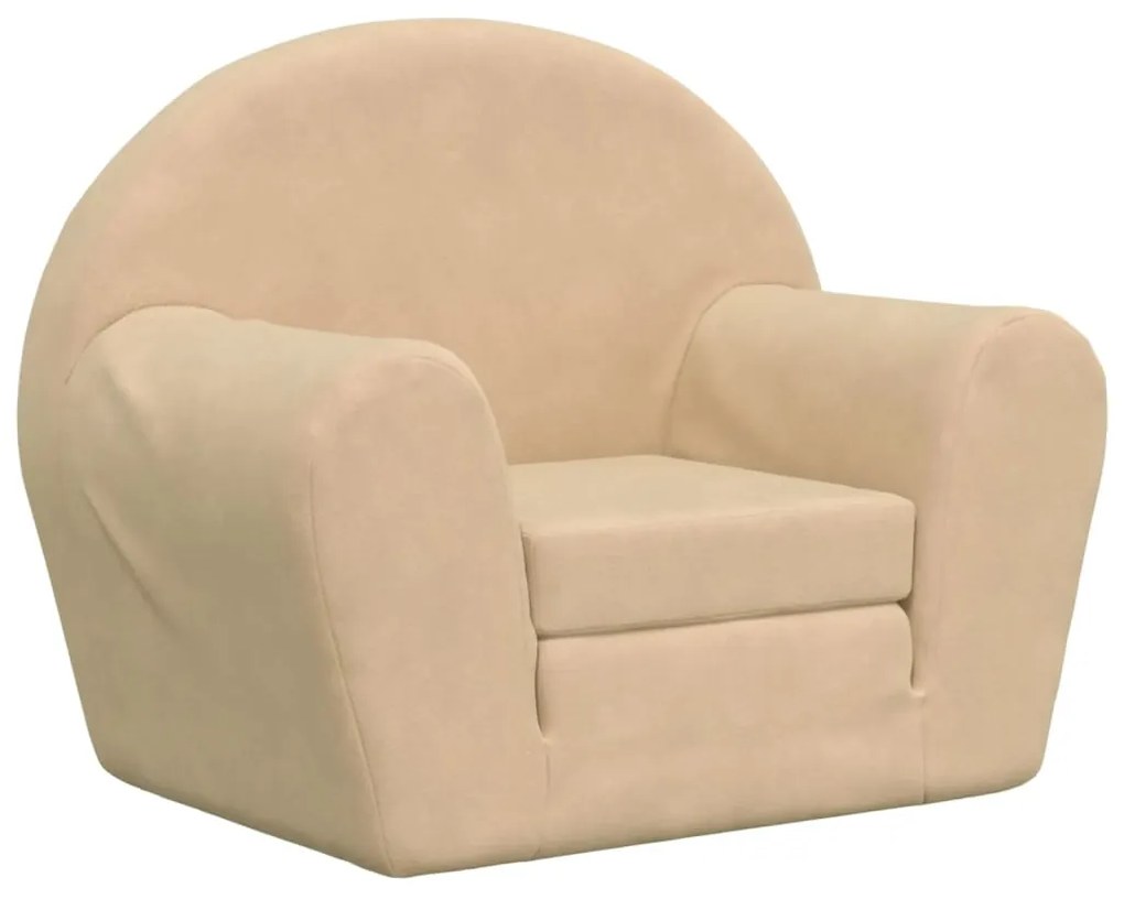 341776 vidaXL Canapea extensibilă pentru copii, crem, pluș moale