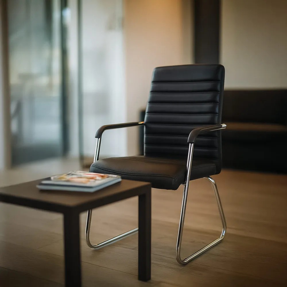 Scaun vizitator negru OFF 833 din piele ecologică cu cadru cromat