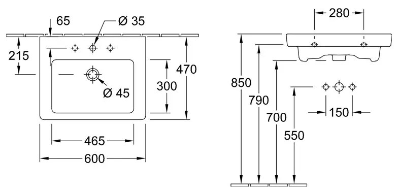 Set mobilier și lavoar suspendat, Villeroy &amp; Boch, Subway 2.0, 60 cm, alb lucios