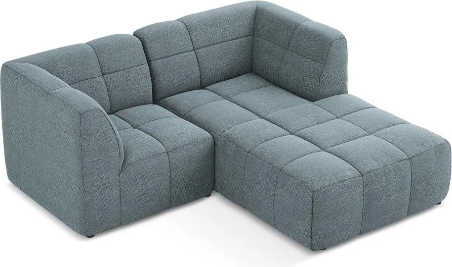 Colțar albastru cu tapițerie din țesătură bouclé (cu colț pe partea dreaptă/cu șezlong) Aloha – Makamii