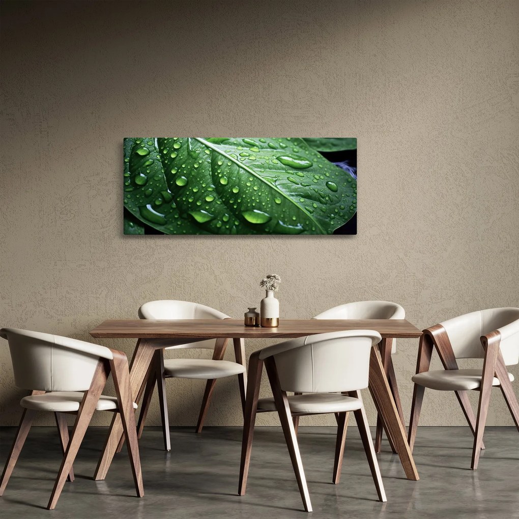 Tablou - Detaliu de frunze după ploaie (120x50 cm)
