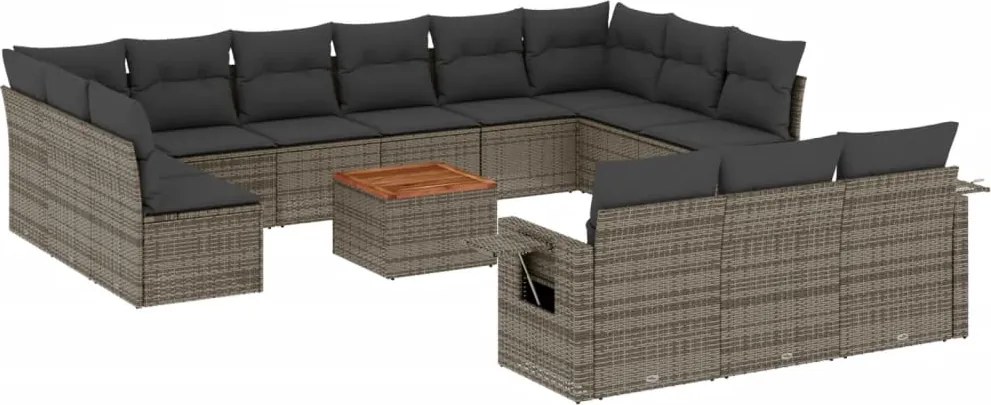 vidaXL Set mobilier de grădină cu perne, 14 piese, gri, poliratan