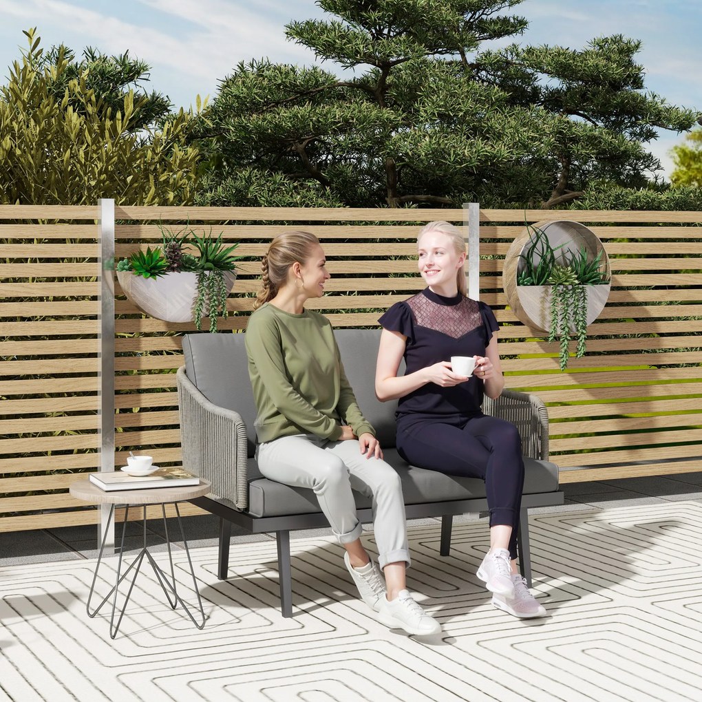 Outsunny Canapea de gradina 2 locuri cu perne din ratan, canapea de exterior structura din otel 110 x 70 x 72 cm gri inchis | Aosom Romania