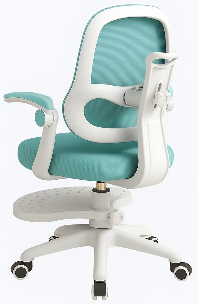 Scaun ergonomic pentru copii, spatar reglabil adancime, suport picioare reglabil, rotativ, Albastru