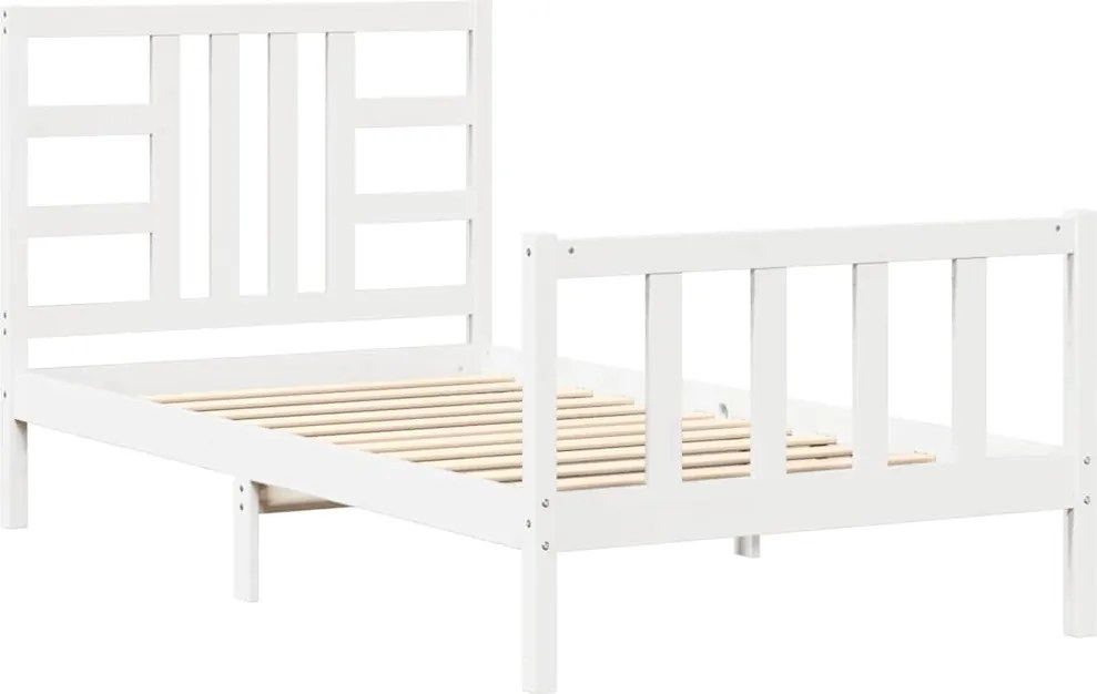 vidaXL Cadru pat fără saltea, alb, 100x200 cm, lemn masiv pin