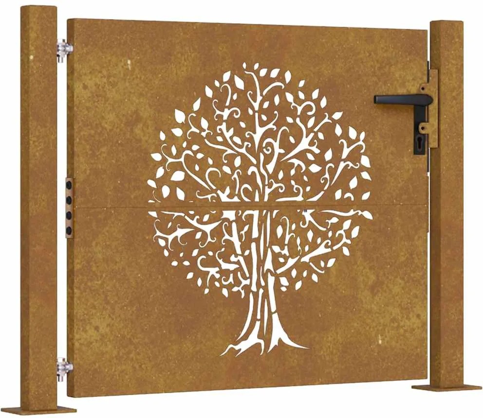 vidaXL Poartă de grădină 100x75 cm, oțel corten, design copac