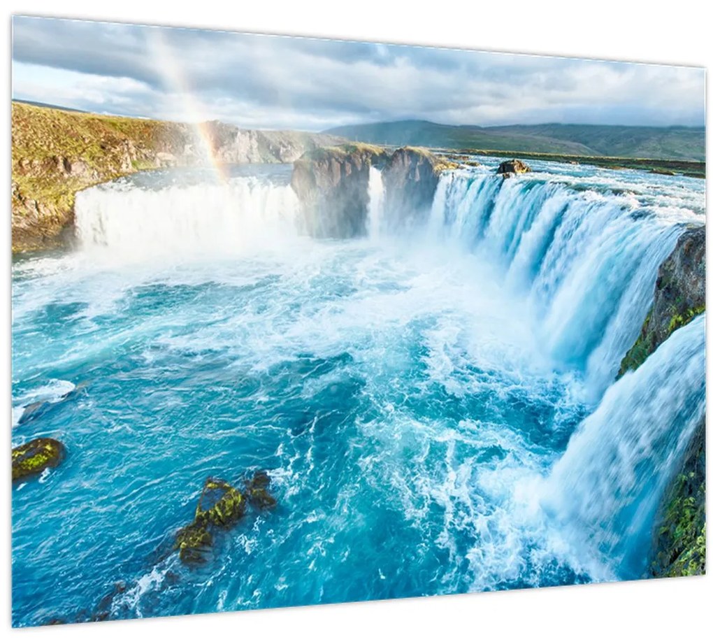 Tablou pe sticlă - Cascada Godafoss (70x50 cm)