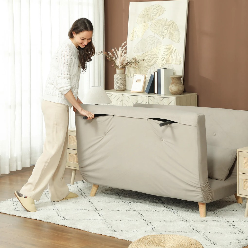HOMCOM Canapea de dormit Canapea de relaxare Canapea Canapea, inclusiv 2 perne, Material de Catifea, 130 x 78 x 79 cm, Bej | Aosom Romania