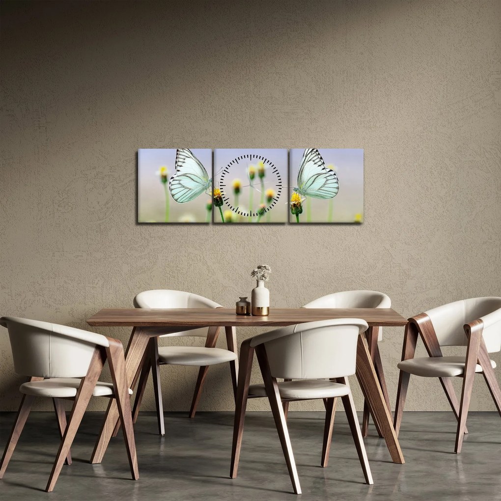 Tablou cu fluture pe floare (cu ceas) (90x30 cm)