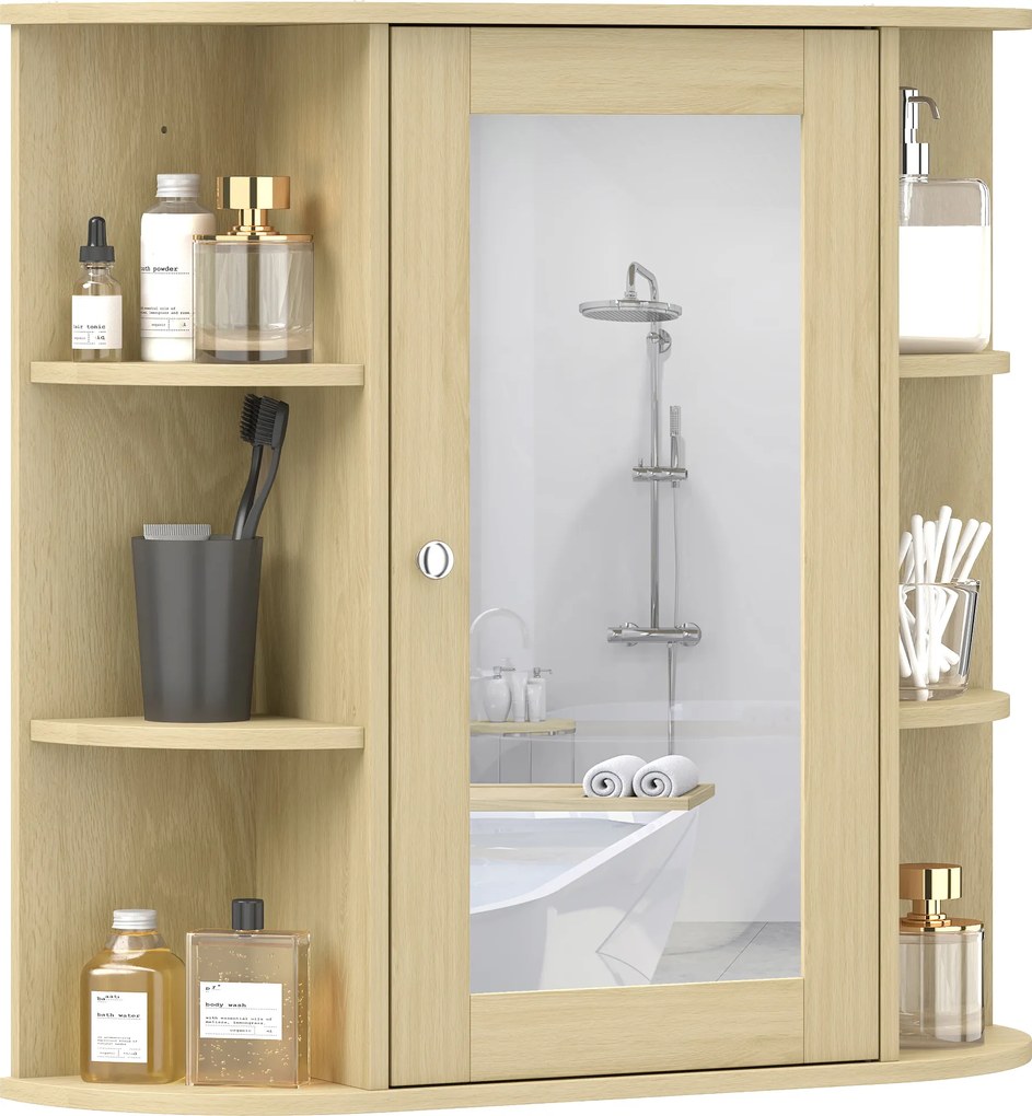 HOMCOM Dulap de baie cu oglindă Dulap de perete cu rafturi deschise 66x17x63 cm Natural | Aosom Romania