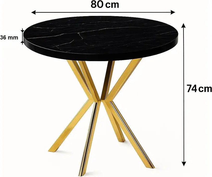 Masa de bucatarie rotunda din MDF, marmorat negru, texturata, Homs 80x80x75 cm