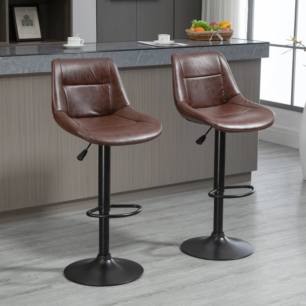HOMCOM Set 2 Scaune de Bar, Scaune înalte, reglabile în înălțime, incl. Suport pentru Picioare, 46.5cm x 50cm x 108cm, Negru + Maro | Aosom Romania